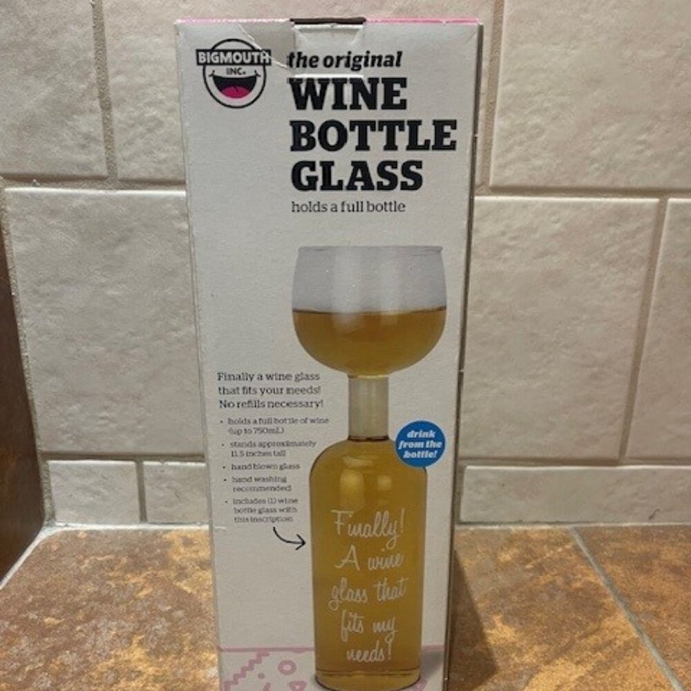 BIG MOUTH INC The Original Wine Bottle Glass HOLDS A FULL BOTLE 750mL 12.5" Tall